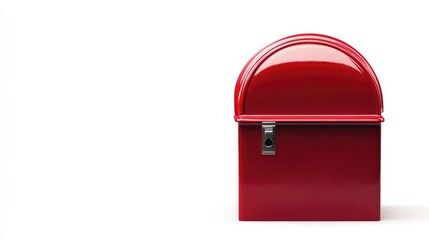 Poster - Closed red mailbox isolated on a white background, featuring a classic and bold design, perfect for mail delivery themes.
