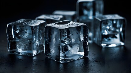 Ice cubes on black background.3D render. generative.ai