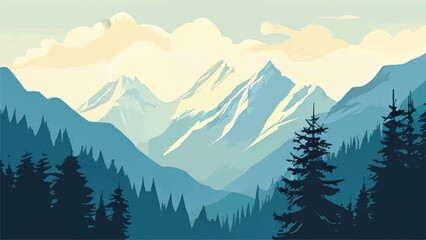 Wall Mural - Mountain landscape. Panorama of a mountain landscape. Nature Background. Nature. Mountains. sky. Vector illustration. 