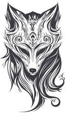 Tribal Kitsune Mask Tattoo black and white illustration