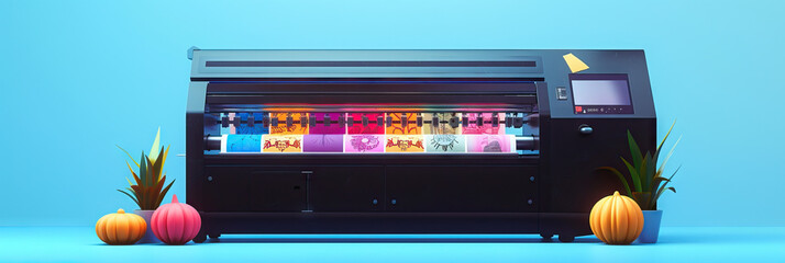Wall Mural - A futuristic laser printer, showcasing its capabilities with a display of colorful, intricate prints.