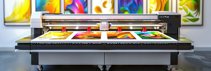 Wall Mural - A futuristic laser printer, showcasing its capabilities with a display of colorful, intricate prints.