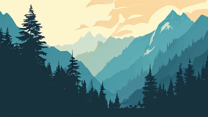 Wall Mural - Mountain landscape. Panorama of a mountain landscape. Nature Background. Nature. Mountains. sky. Vector illustration. 