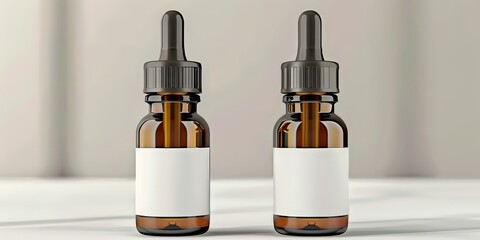 Two brown glass bottles with dropper tops and white labels.