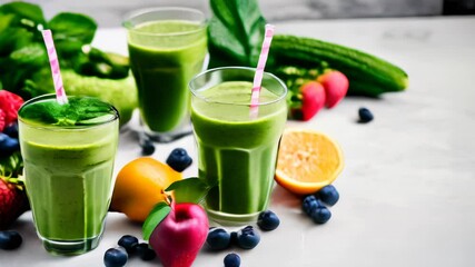 Canvas Print -  Freshly blended fruit and vegetable smoothies ready to enjoy