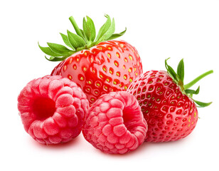 himbeeren mit erdbeeren isoliert auf weißen hintergrund, freisteller