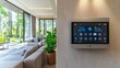 © utaem2022 - Modern smart home control panel displaying various information in luxurious living room