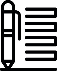 Poster - black and white icon of a pen signing a contract or taking notes on a checklist
