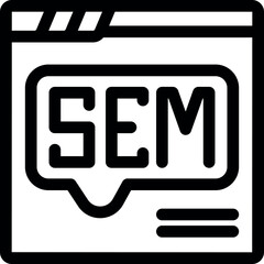 Poster - This icon features a speech bubble containing the letters sem superimposed over a website, representing the concept of search engine marketing