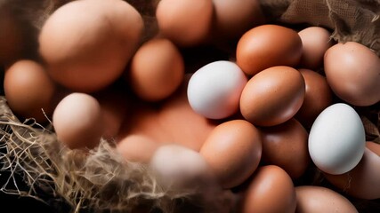 Sticker -  A closeup of a collection of eggs some brown and some white with a blurred background