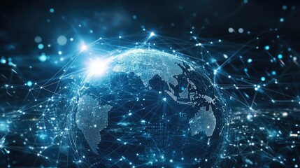 Poster - Holographic globe with digital connections, representing global innovation and connectivity.