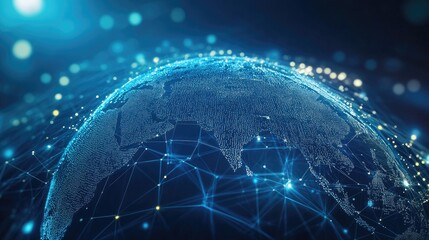 Poster - Holographic globe with digital connections, representing global innovation and connectivity.