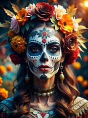 Wall Mural - Halloween - Beautiful girl in a carnival mask Skull - the day of the dead