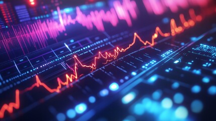 Aufkleber - Close-up of a waveform on an audio analyzer screen, showing detailed peaks and troughs of electrical signals