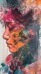 Wall Mural - Abstract Portrait with Colorful Splashes and Textures