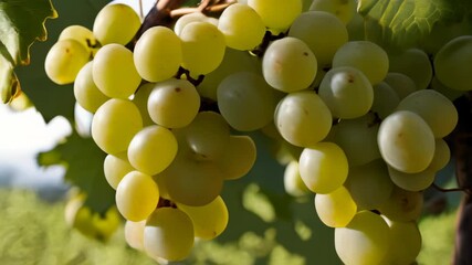 Sticker -  Bunches of fresh ripe green grapes on a vine