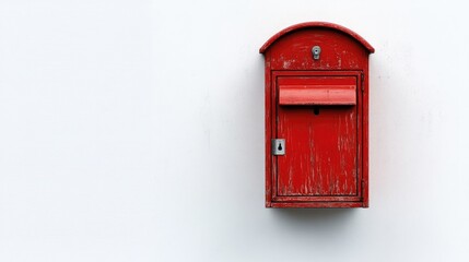 Poster - Isolated closed red mailbox on a clean white background, showcasing a classic design with a simple and bold look.