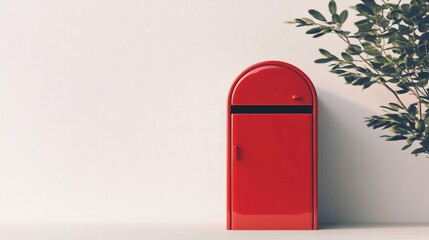Poster - Isolated closed red mailbox on a clean white background, showcasing a classic design with a simple and bold look.