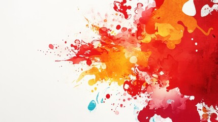Poster - Vibrant abstract watercolor splash on white background, featuring dynamic red, yellow, and orange bursts creating energetic artwork.