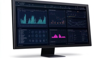Leinwandbilder - High-resolution monitor displaying various analytical charts and graphs, showcasing data visualization for business analysis and reporting.