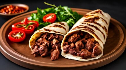 Canvas Print -  Deliciously grilled meat wraps with fresh toppings ready to be savored