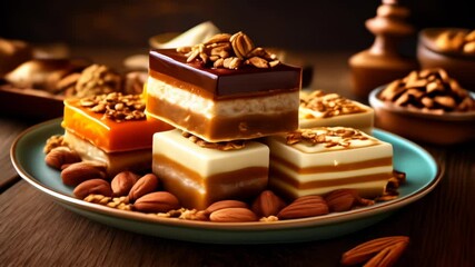 Sticker -  Deliciously layered dessert with nuts ready to be savored