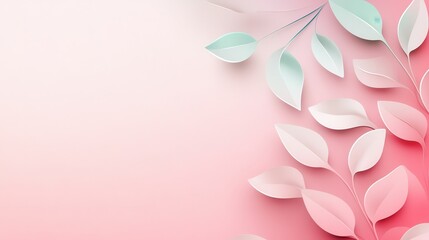 Poster - Elegant pastel floral background with paper cut leaves, blending soft pink and mint hues, ideal for creative and aesthetic designs.