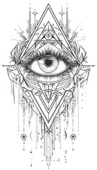 Tribal Triangle Eye Tattoo black and white illustration