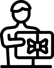 Poster - Simple, bold icon of a delivery man holding a present box, perfect for apps, websites, and branding