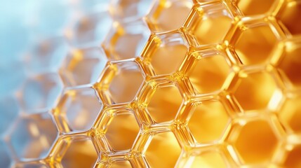 Aufkleber - Close-up image of a honeycomb pattern with golden hues, displaying the intricate hexagonal structure of the bee-made architecture.
