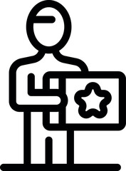 Poster - Marketing specialist is holding an advertising sign with a star logo, emphasizing the importance of brand recognition