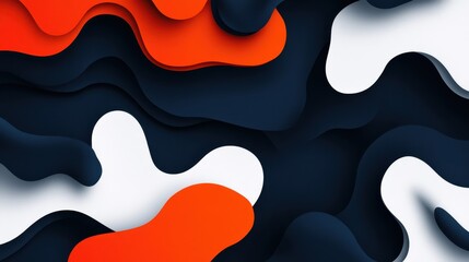 Aufkleber - Abstract layered paper art with orange, black, and white colored waves, modern cut-out design for background and branding.