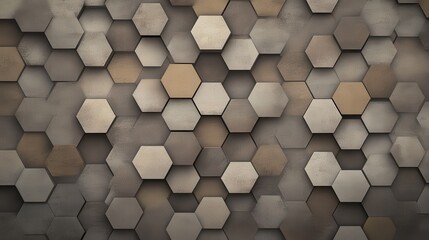 Poster - Abstract hexagonal tile wall in neutral tones with geometric pattern, perfect for design, background, or interior concept visualizations.