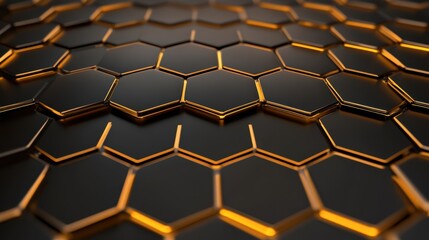 Poster - Abstract hexagonal pattern with a futuristic and metallic design, featuring gold and black elements.