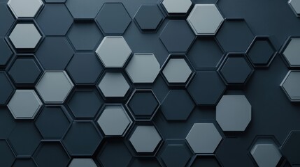 Poster - Abstract 3D hexagonal pattern background in dark shades, featuring futuristic and modern geometric shapes for a sleek, high-tech feel.
