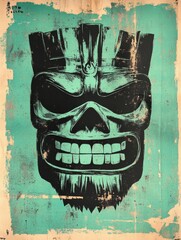 Canvas Print - Tiki mask illustration showing polynesian culture and history