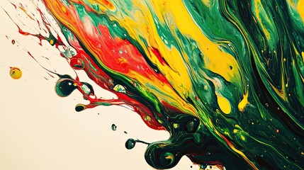 Wall Mural - Vibrant abstract painting with dynamic green, yellow, and red swirls.