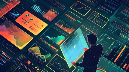 Fototapete - an image that blends compelling narratives with data visualization elements, using charts, graphs, and figures to craft a visually engaging and informative story
