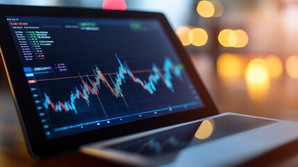 Fototapete - detailed shot of a stock chart with market trends and performance metrics displayed on a tablet or l