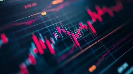 Fototapete - Detailed shot of a stock price graph with moving averages and volume indicators, on a financial website