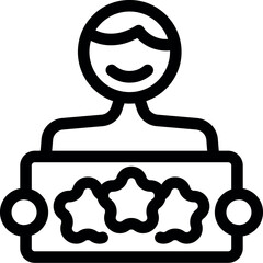 Poster - Line drawing of a happy person holding a sign displaying three stars, representing a positive customer satisfaction rating