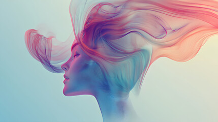 Wall Mural -  Beautiful woman's head with hair made of colorful waves,