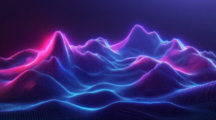 Wall Mural - Abstract Wireframe Landscape with Neon Glowing Lines