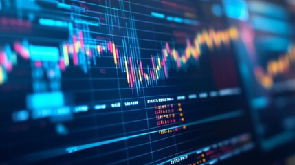 Aufkleber - Detailed shot of financial data on a computer screen, including line graphs and performance indicators