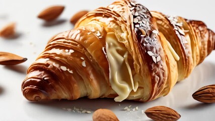 Poster -  Deliciously flaky croissant with almonds and cream filling