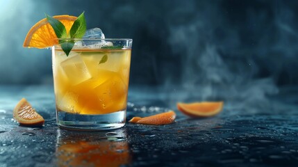 orange vodka cocktail, orange garnish, vibrant, ultra-detailed, hyper-realistic, studio product shoot, AI Generative