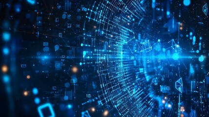 Poster - A dynamic background showcasing digital transformation themes with binary code and technology icons. Ideal for AI-driven business solutions and digital innovation.
