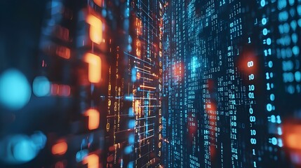 Poster - A dynamic background showcasing digital transformation themes with binary code and technology icons. Ideal for AI-driven business solutions and digital innovation.