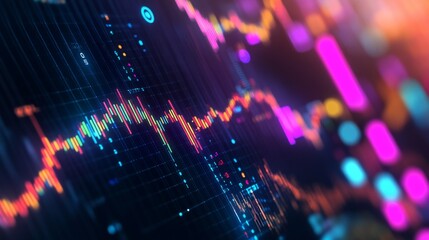 Detailed view of a financial graph showing stock price trends with colorful indicators and data points