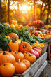 © Dar1930 - Farmers market with an abundance of pumpkins, apples, and fresh produce. AI generative.